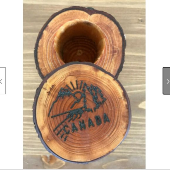 Canada Natural Cedar Wood 3" Trinket Box w/ Swivel Lid Engraved Mountain Scene - Picture 4 of 5